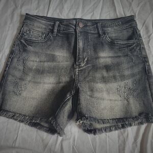 Distressed Black Denim Shorts Worn Once